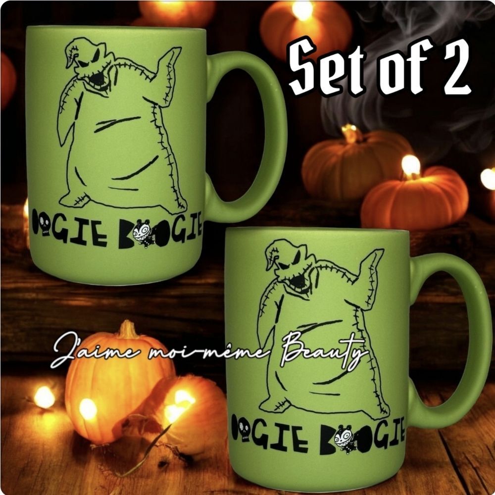 (2) DISNEY NIGHTMARE BEFORE CHRISTMAS OOGIE BOOGIE SOFT TOUCH MUGS- POISON GREEN